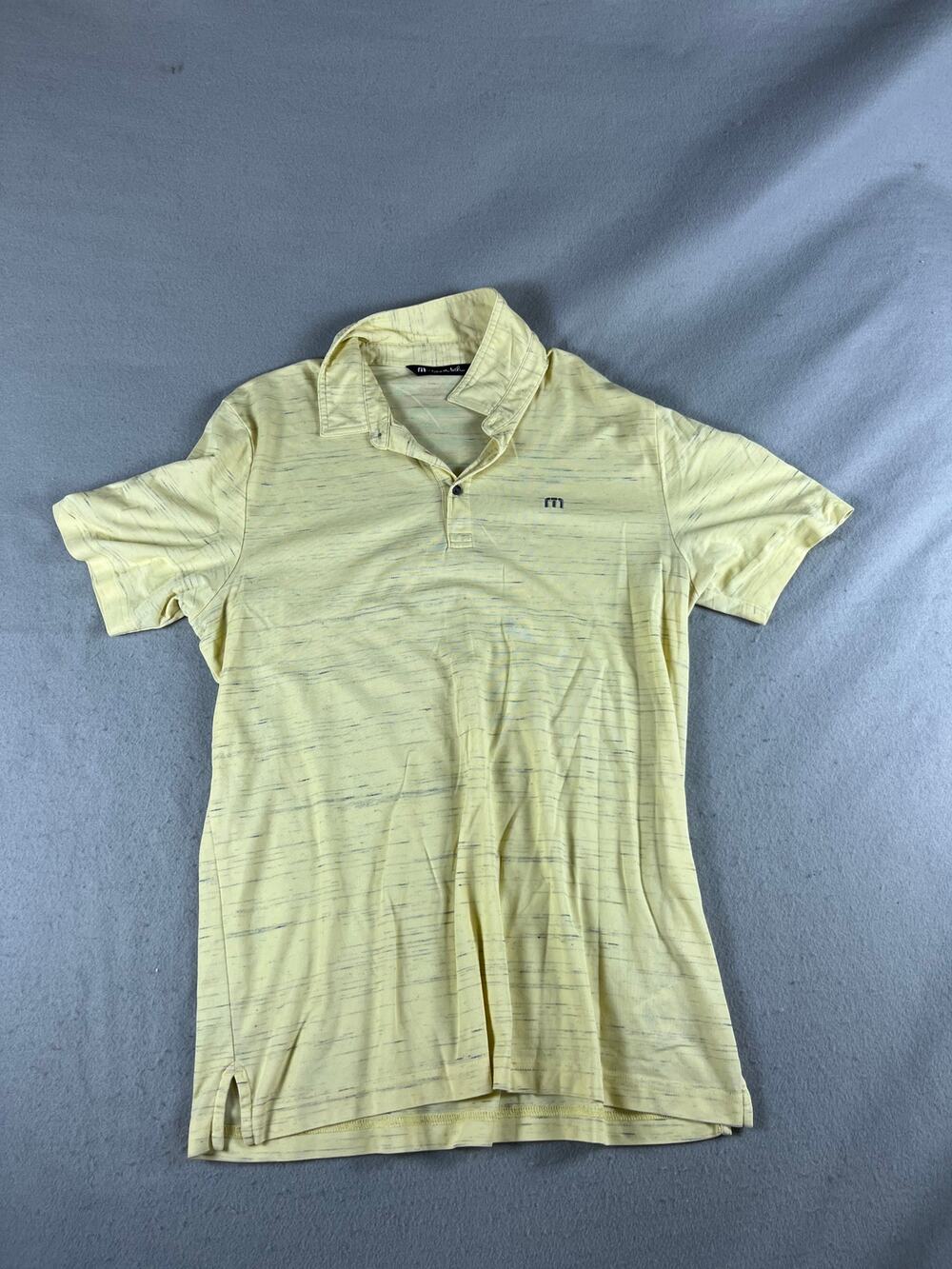 TravisMathew Golf Polo Shirt Mens L Yellow Short Sleeve Space Dye Melange Sports